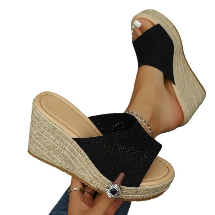 Damen Plateausandalen mit geflochtener Oberseite EB