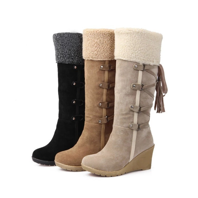 Damen Wedge-Stiefel mit gefüttertem Schaft und modischer Schnürung EB