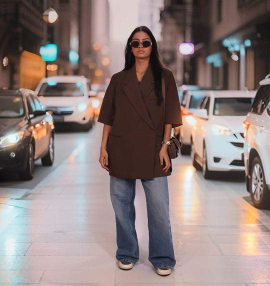 Damen lässiges hochwertiges Oversized Set mit Kurzärmeljacke und Shorts EB