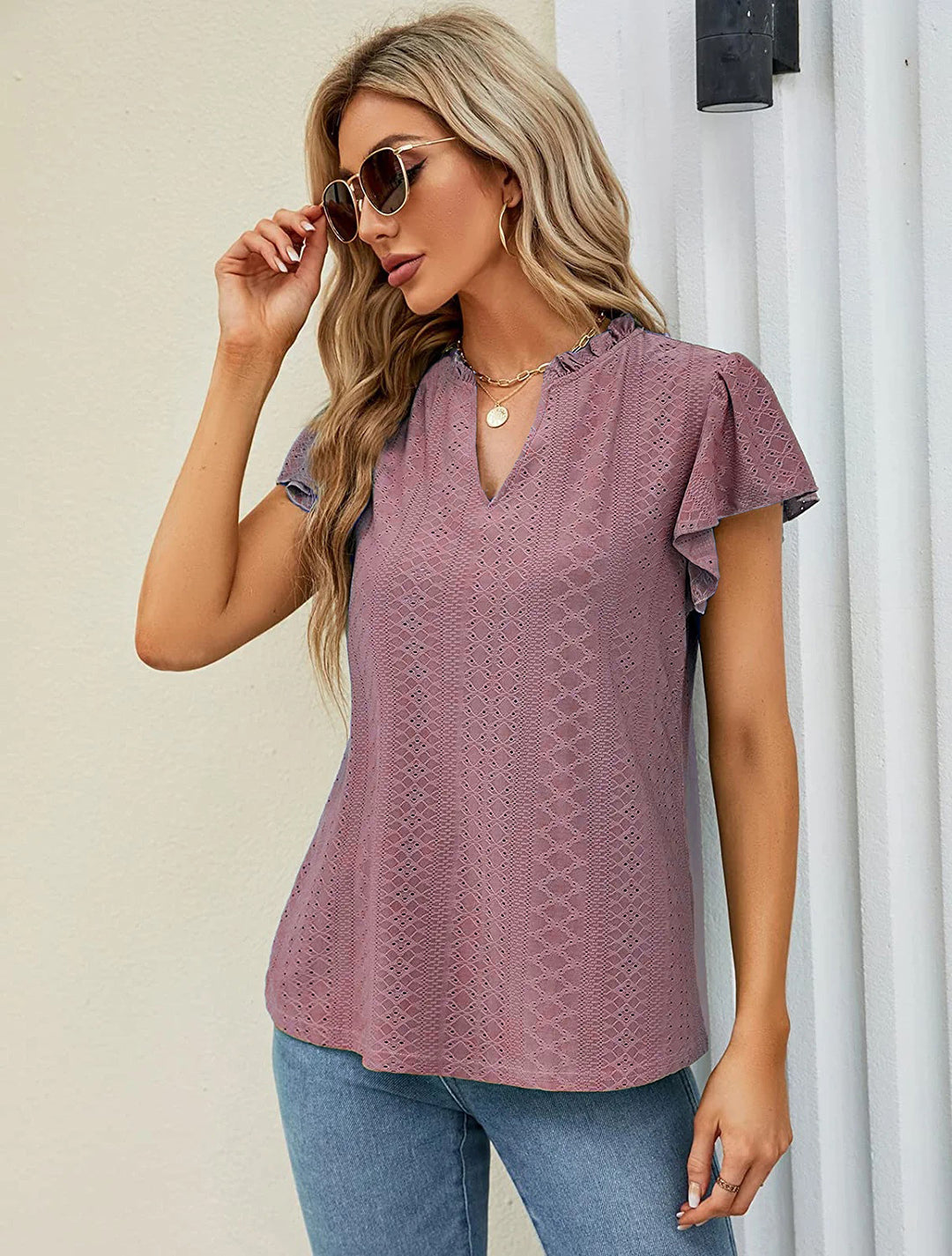 Damen luftige Bluse mit Spitzendetail EB