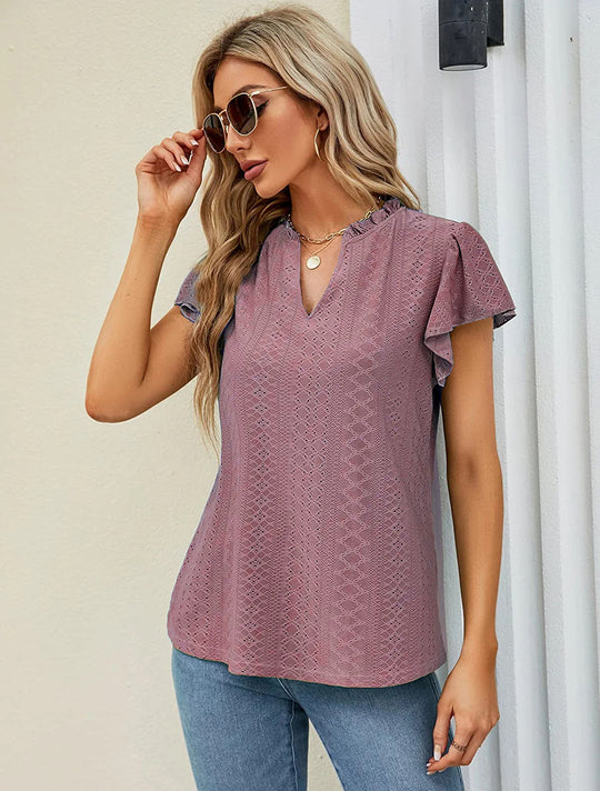 Damen luftige Bluse mit Spitzendetail EB