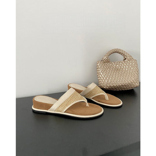 Damen modische Sommerschlappen mit geflochtenem Riemen und ergonomischer Sohle EB