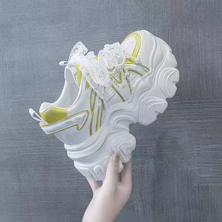 Damen modische Sneakers mit dekorativen Perlen und luftiger Mesh-Oberfläche EB
