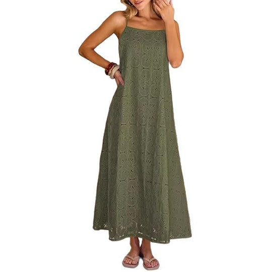 Damen Maxikleid mit filigranem Lochmuster EB