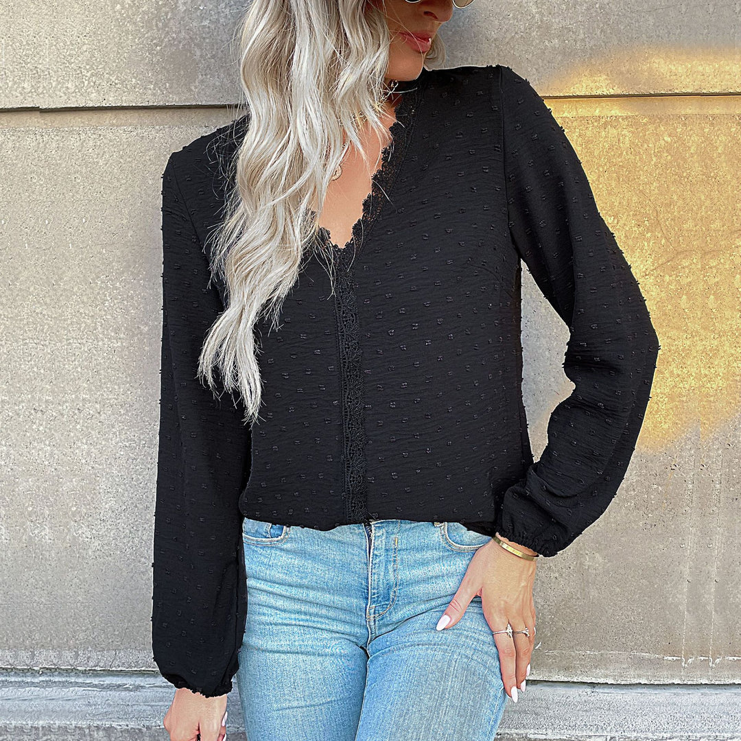 Damen Bluse mit feinen Strukturdetails und romantischem Spitzeneinsatz EB