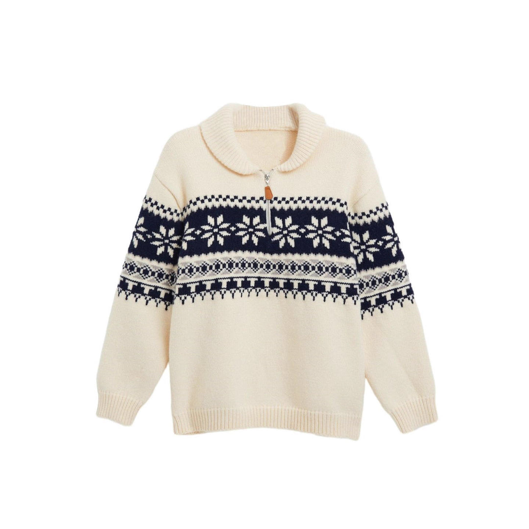 Damen gestrickter Pullover mit Halskragen und Modischem Norweger-Muster EB