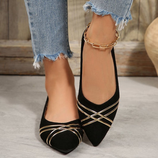 Damen elegante Ballerinas mit geschmackvollen Goldakzenten EB