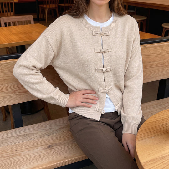 Damen Feinstrick-Cardigan mit dekorativem Knotenverschluss und legerer Raglan-Silhouette EB