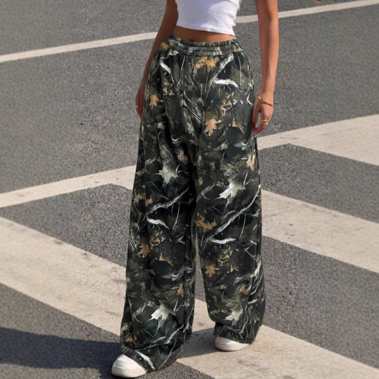 Damen Weitgeschnittene Print-Hose mit elastischem Bund EB