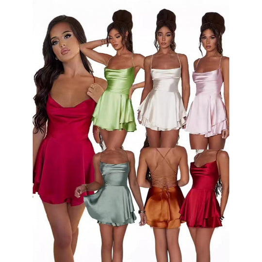 Damen-Minikleid mit sexy Schnitt, fließendem Rock, EB