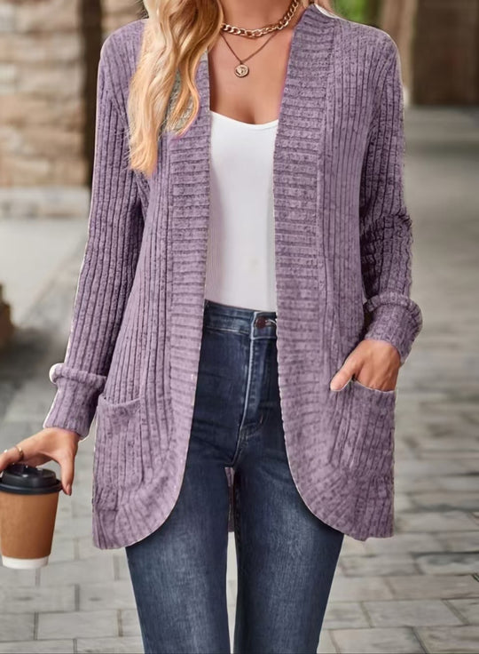 Damen Strickjacke mit offenen Front und praktischen Taschen EB