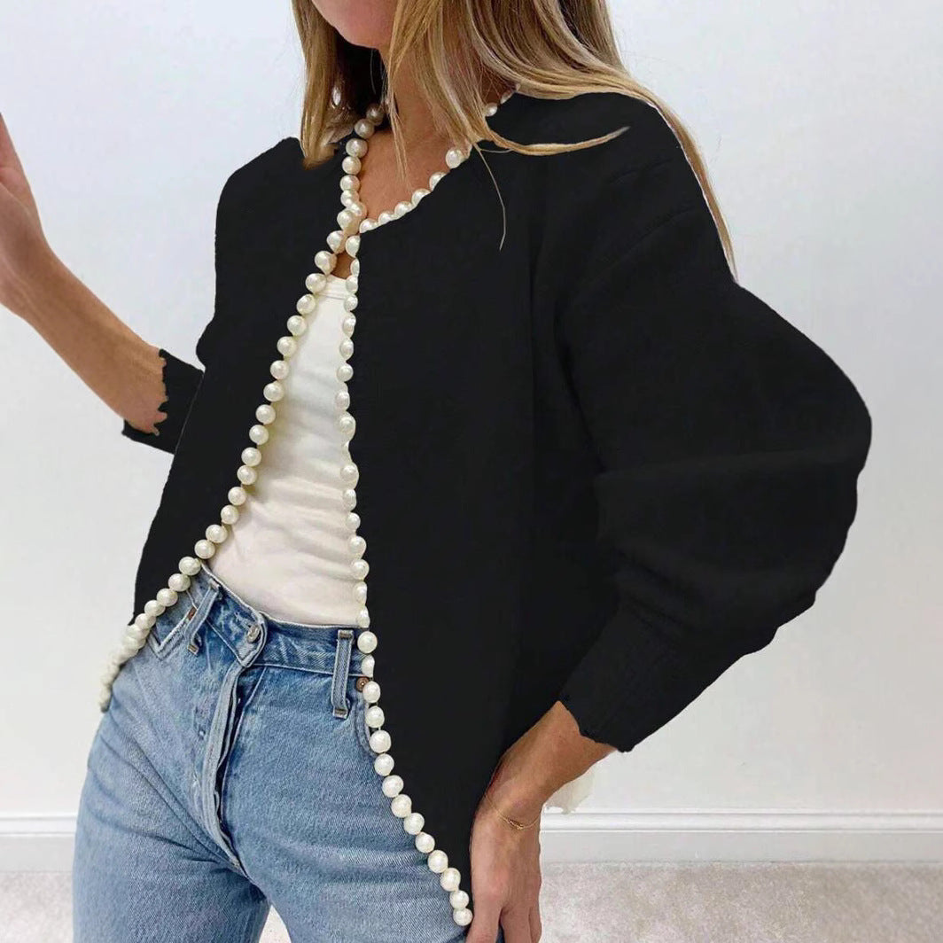 Damen Strickjacke mit Perlenbesatz EB