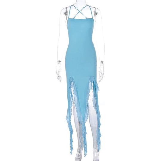 Damen Figurumspielendes Maxikleid mit asymmetrischem Saum und Rüschendetails EB