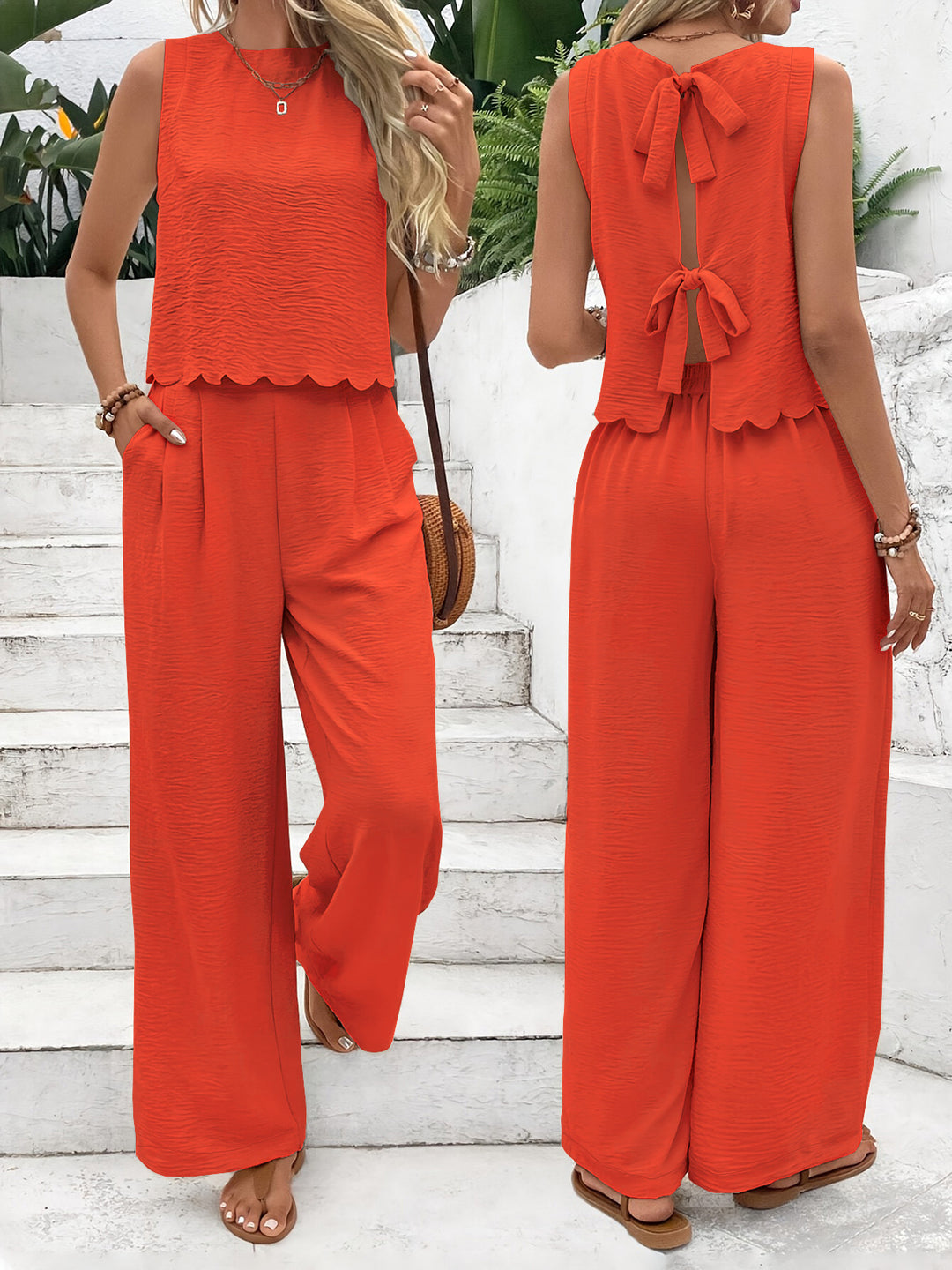 Damen Jumpsuit mit elegantem Rückenausschnitt und weitem Bein EB
