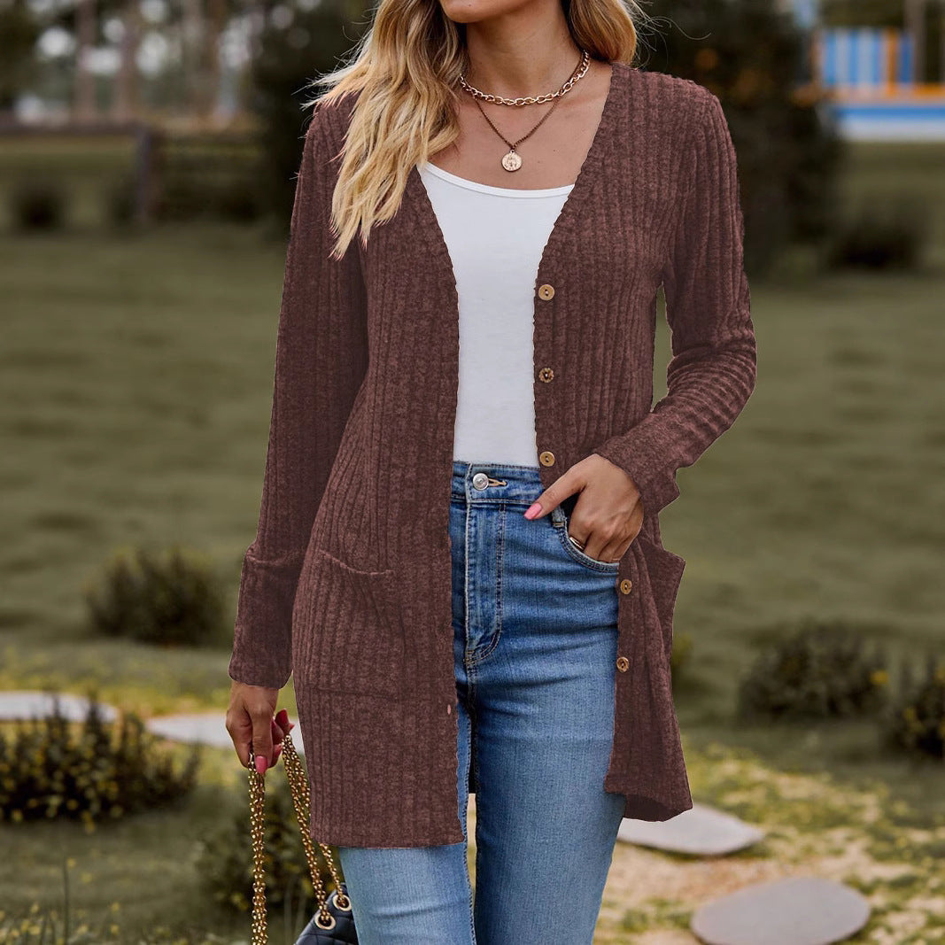 Damen kuschelige Strickjacke mit praktischen Taschen und modischem Rippdesign EB