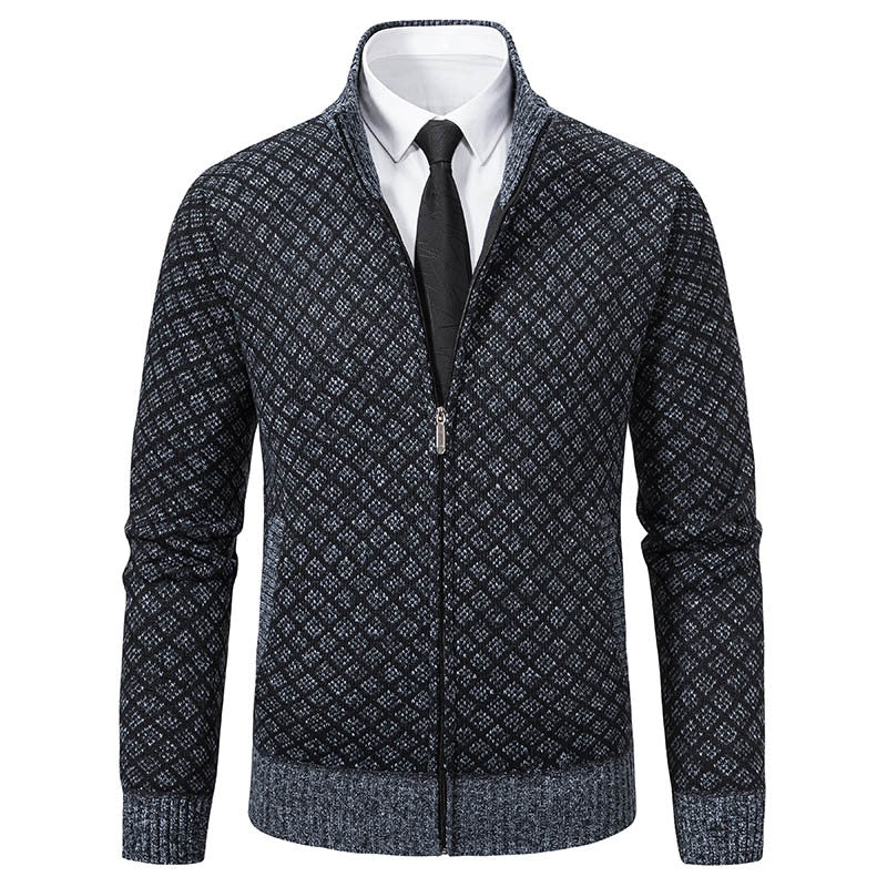 Herren Modische Strickjacke mit hochwertigem Zopfmuster und Reißverschluss EB