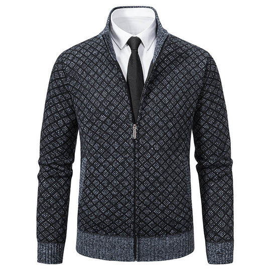Herren Modische Strickjacke mit hochwertigem Zopfmuster und Reißverschluss EB