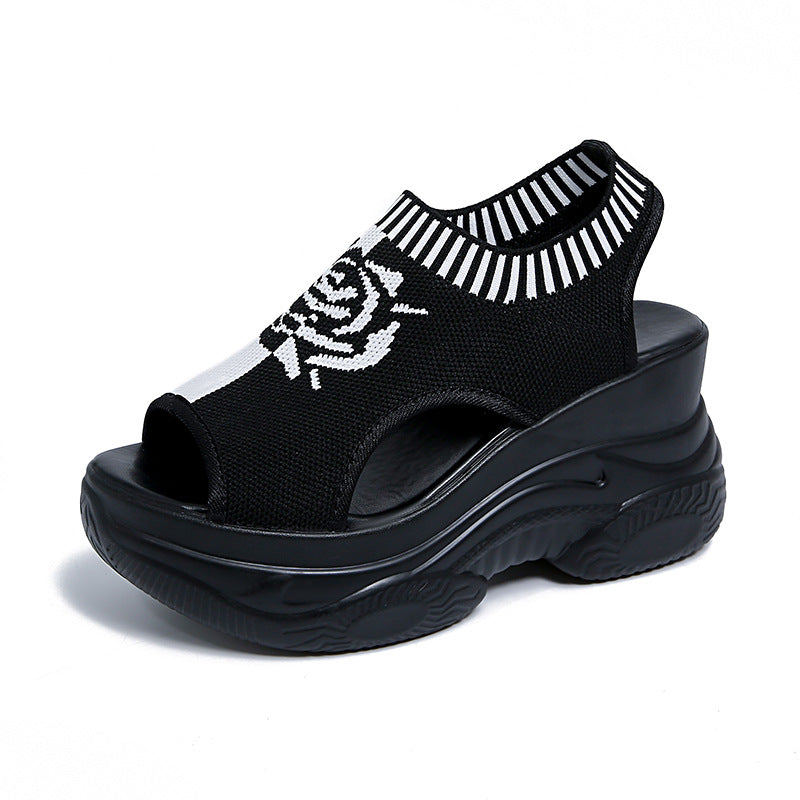 Damen Offene Plateau-Sandalen mit modischem Strickdesign und innovativer Sohle EB