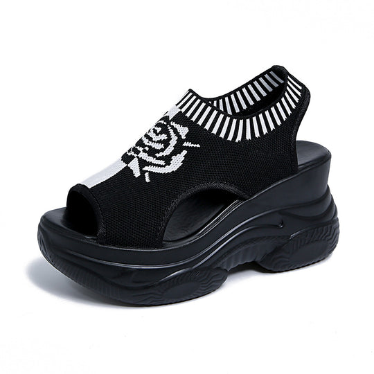 Damen Offene Plateau-Sandalen mit modischem Strickdesign und innovativer Sohle EB