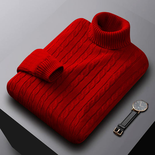 Herren nan grob gestrickter Rollkragenpullover mit Zopfmuster und wärmender Strickstruktur EB