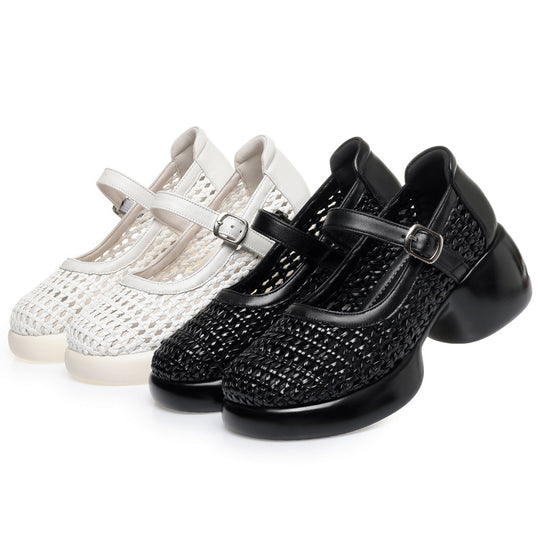 Damen Mary Jane Ballerinas mit modischem Flecht-Design und bequemer Sohle EB