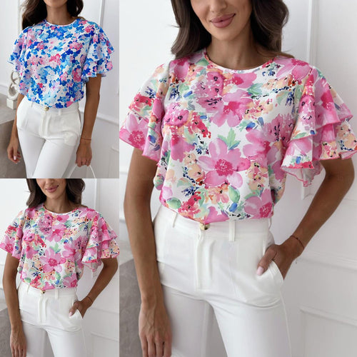 Damen Bluse mit Volants und floralem Muster EB