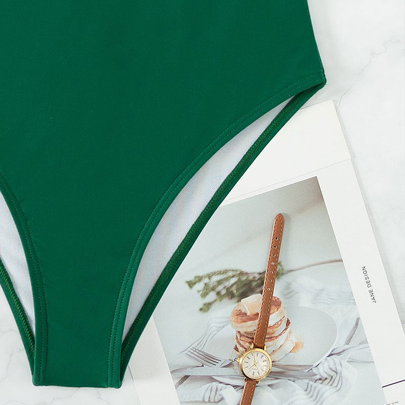 Damen Einteiler Badeanzug mit verstellbaren Spaghettiträgern und tiefem Rückenausschnitt EB