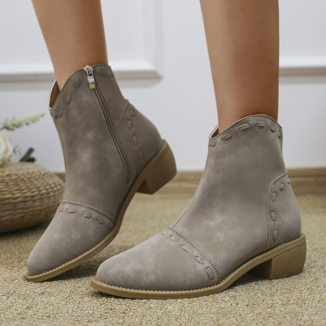 Damen elegante Stiefeletten mit modischen Ziernähten und praktischen Reißverschluss EB