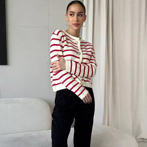 Damen gestreifter Cardigan mit Knopfdetails und vielseitiger Passform EB
