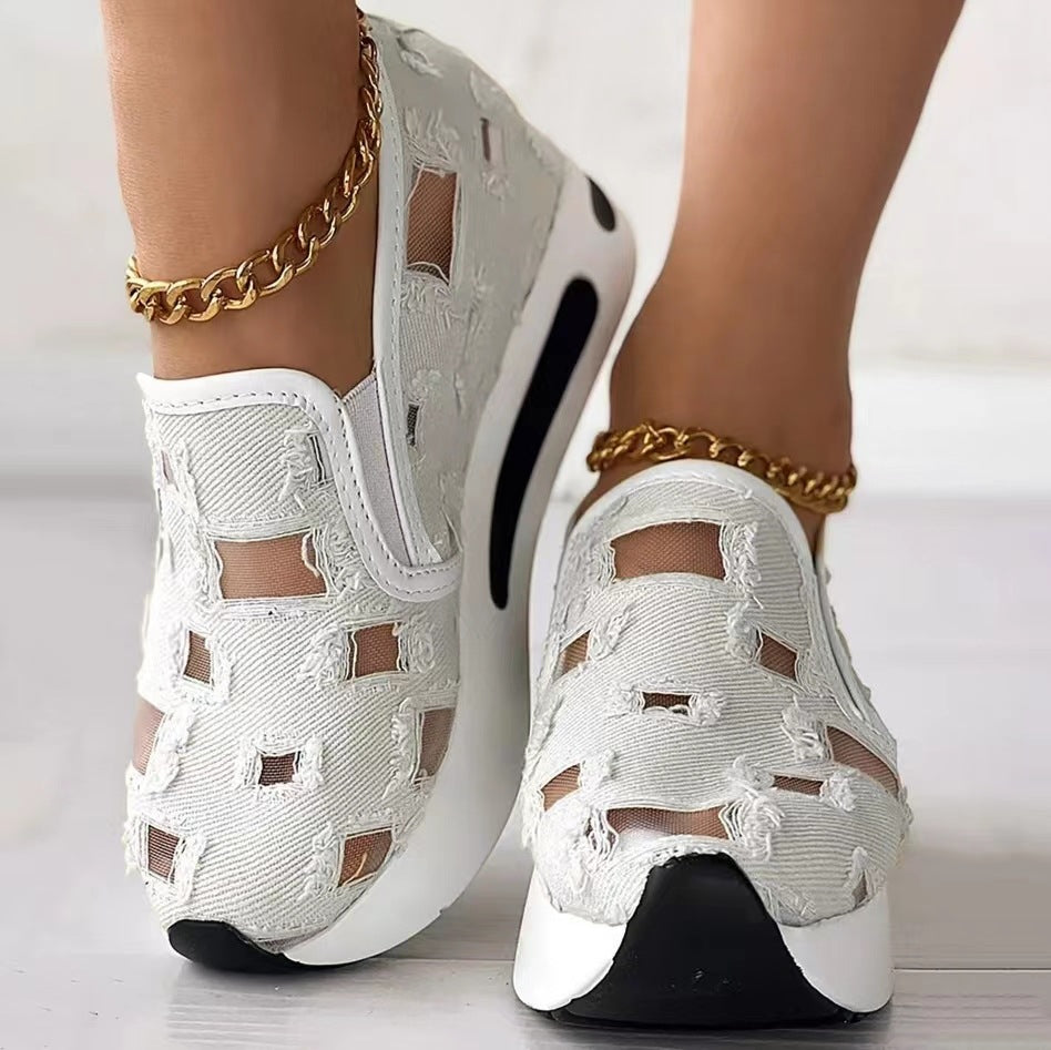 Damen Atmungsaktive Slip-On Sneakers mit modischem Lochdesign EB