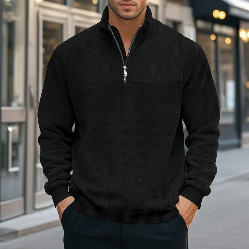 Herren nan strukturierter Halbzip-Strickpullover mit Stehkragen und Zopfmuster EB