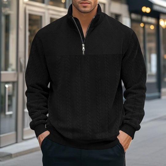 Herren nan strukturierter Halbzip-Strickpullover mit Stehkragen und Zopfmuster EB