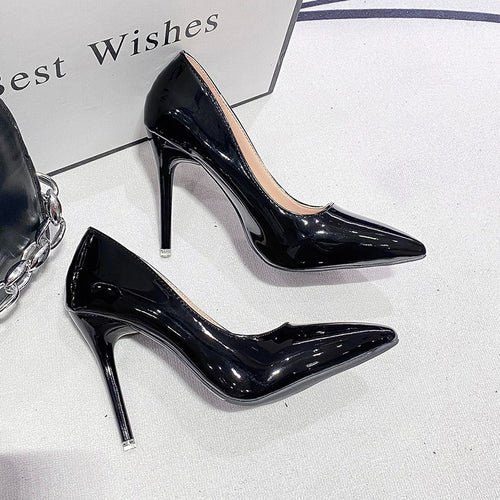 Damen elegante spitze High Heels mit glänzendem Finish EB