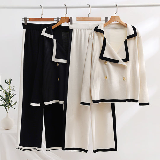 Damen elegantes Loungewear-Set mit Kontrastdetails EB