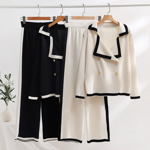Damen elegantes Loungewear-Set mit Kontrastdetails EB