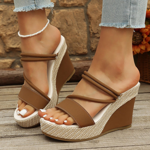 Damen Wedge-Pantoletten mit geflochtenem Riemendesign und komfortablem Fußbett EB