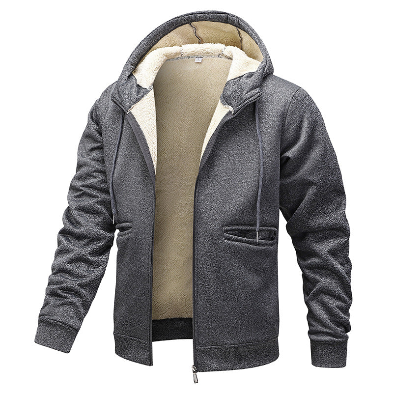 Herren gefütterte Kapuzenjacke im Blousonstil mit hochflorigem Teddyinnenfutter und Handwärmepaspeltaschen EB