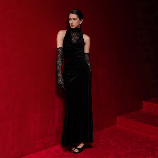 Damen Elegantes Abendkleid mit raffiniertem Spitzen- und Drapierungsdetail EB