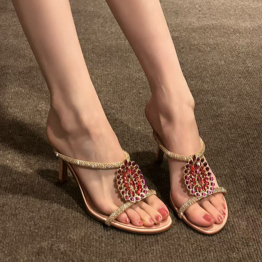 Damen elegante Pailletten-Sandalen mit verziertem Riemen EB