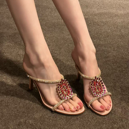 Damen elegante Pailletten-Sandalen mit verziertem Riemen EB