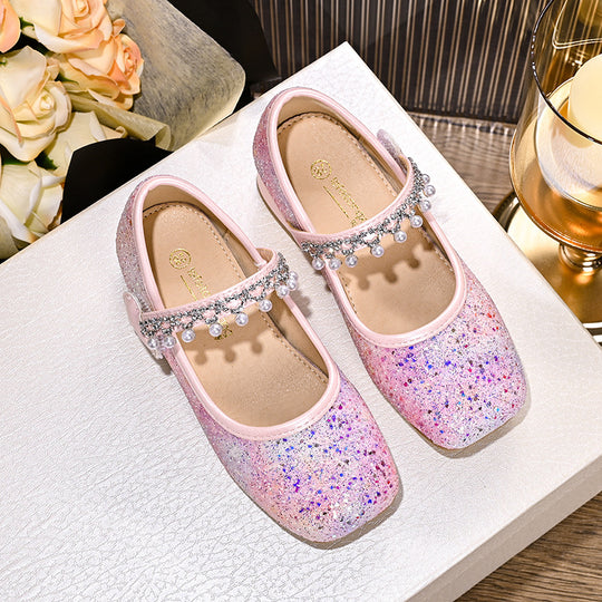 Mädchen Glitzernde Mary Jane Ballerinas mit Perlen und Schleifendekor EB