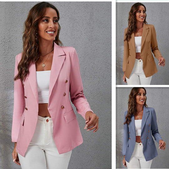 Damen eleganter Blazer mit doppelter Knopfleiste und seitlichen Taschen EB