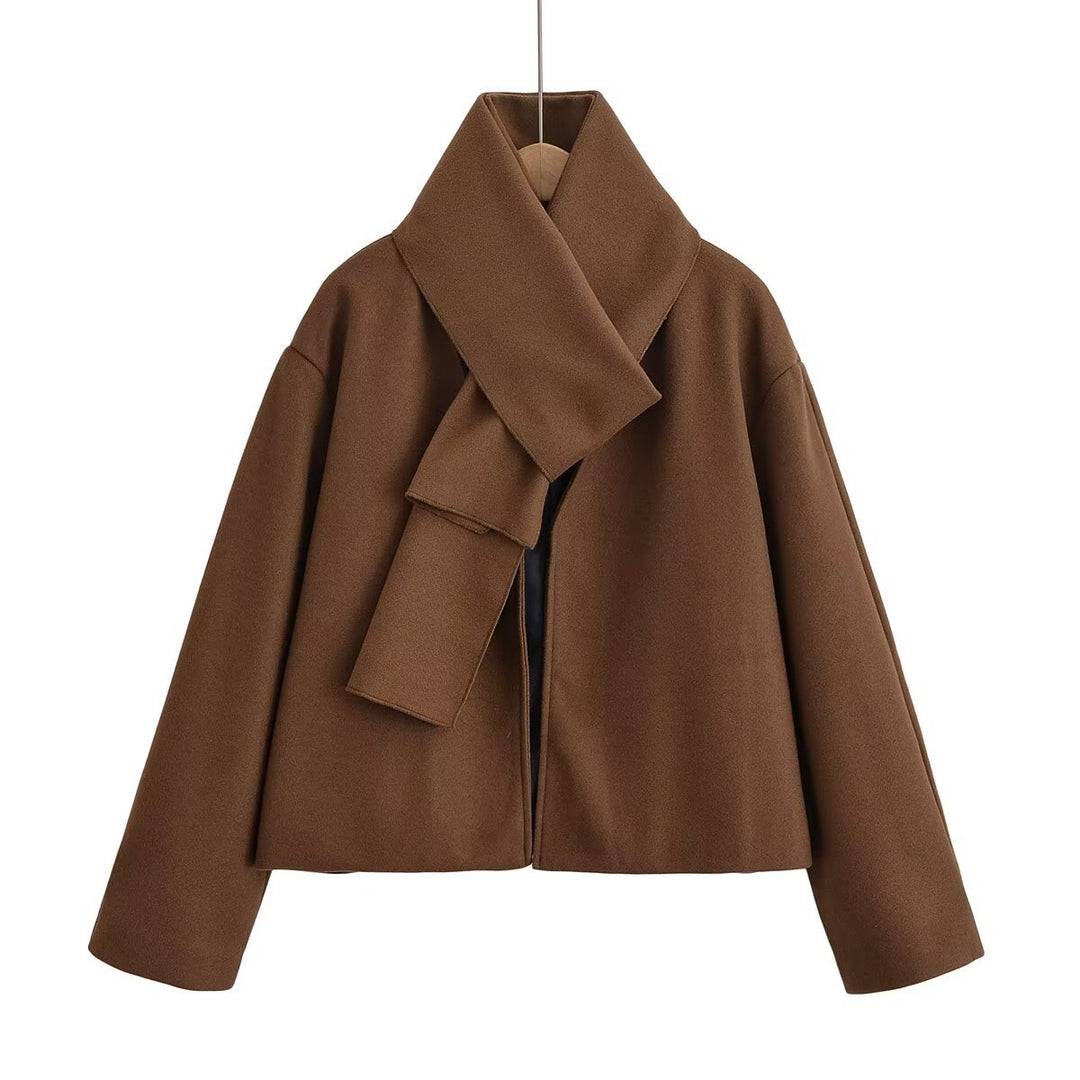 Damen elegante kurz geschnittene Jacke mit großem Kragen EB