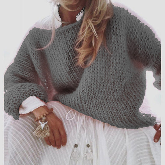 Damen Kurzgeschnitteter flauschiger Grobstrickpullover mit überschnittener Schulter EB