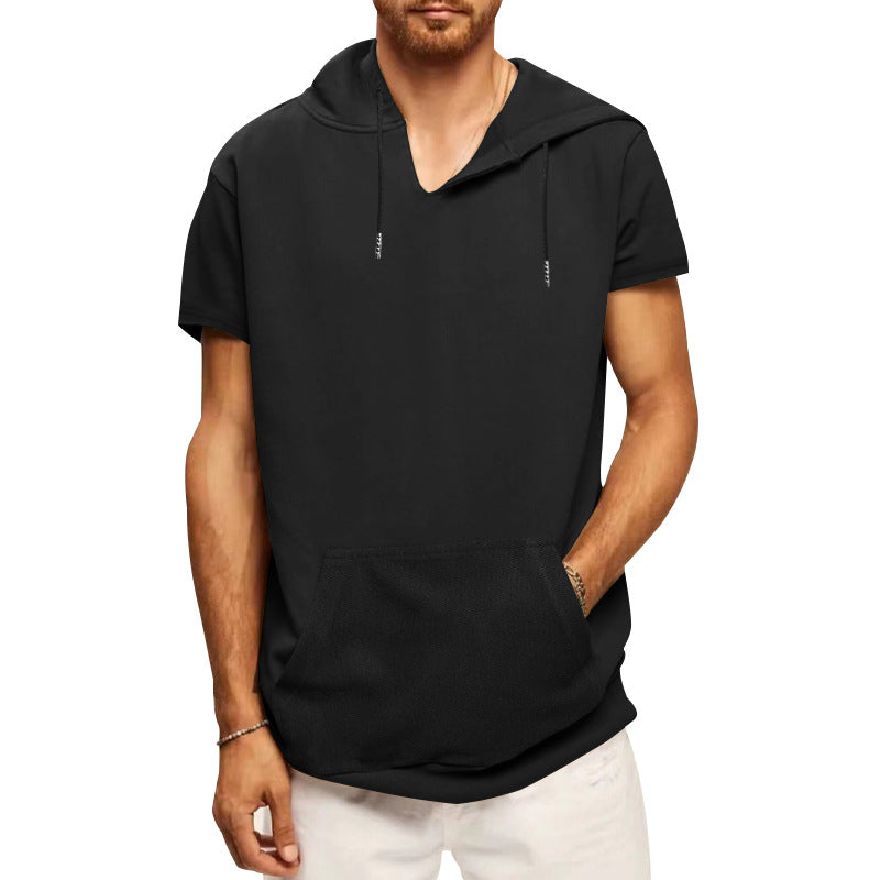 Herren lässiges Kurzarm-Hoodie mit praktischer Kängurutasche EB