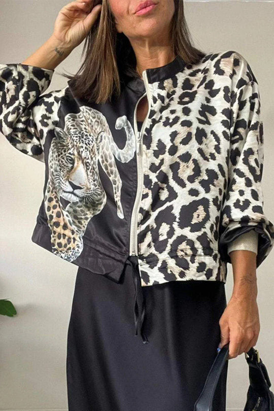 Damen entspannte Bomberjacke mit extravagantem Leoparden-Motiv EB