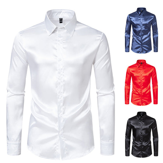 Herren Elegantes und glänzendes Langarmhemd mit innovativer Textur EB