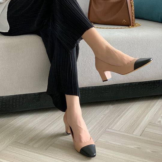 Damen Pumps mit elegantem Blockabsatz und kontrastierender Spitze EB