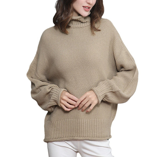 Damen Grobstrickpullover mit Rollkragen und luftiger Schnittgestaltung EB