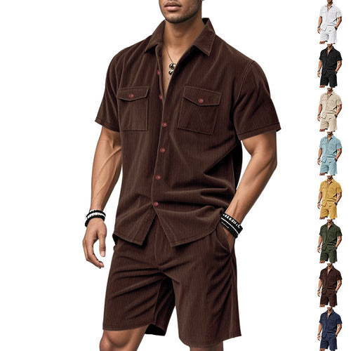 Herren Kurzarm-Hemd und Shorts Set mit praktischen Taschen und bequemer Passform EB